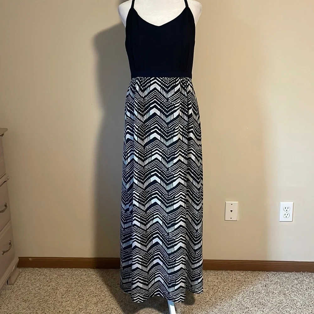J. Crew Black & White Chevron Maxi Dress